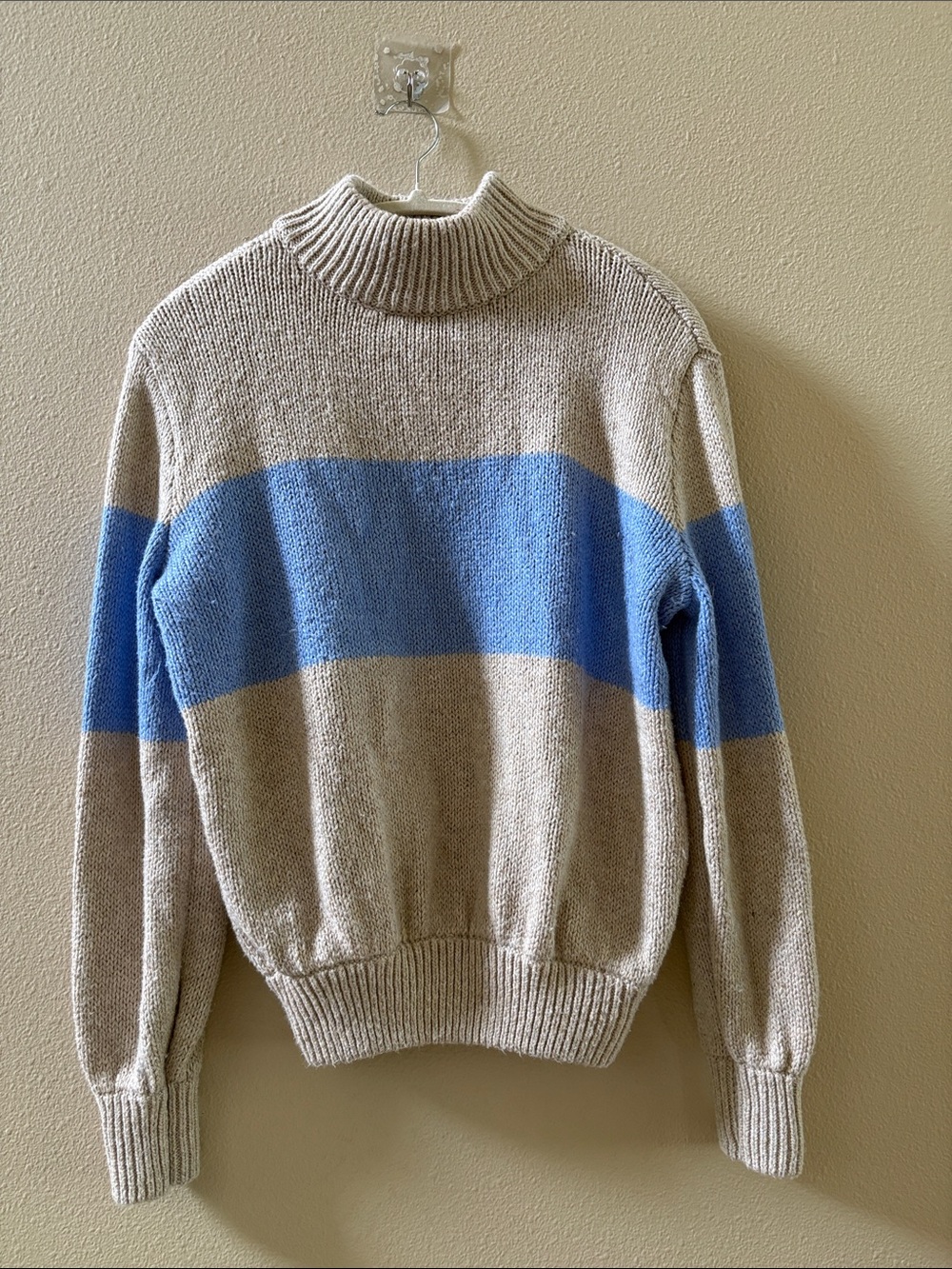 aerie Cream and Light Blue Striped Turtleneck Sweater